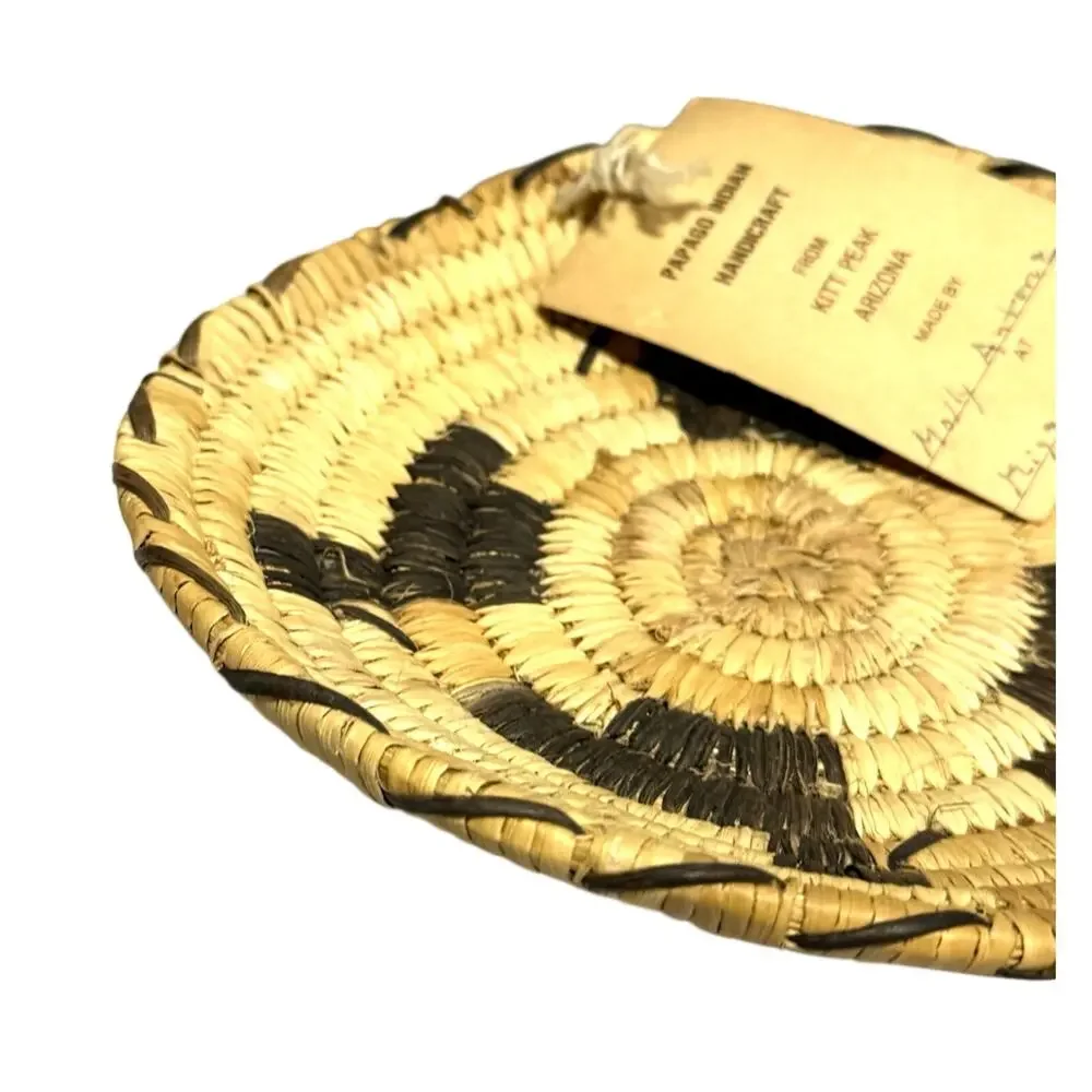 Vintage Papago Tohono O'odham Indian Coil Basket Ducks Kitt Peak AZ Signed 7